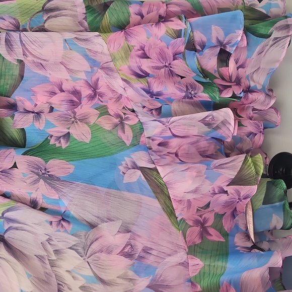 Alex Marie Sheer Long Sleeve Faux Wrap V-neck Ruffled Dress: Wisteria: Size- 14 - Picture 6 of 14